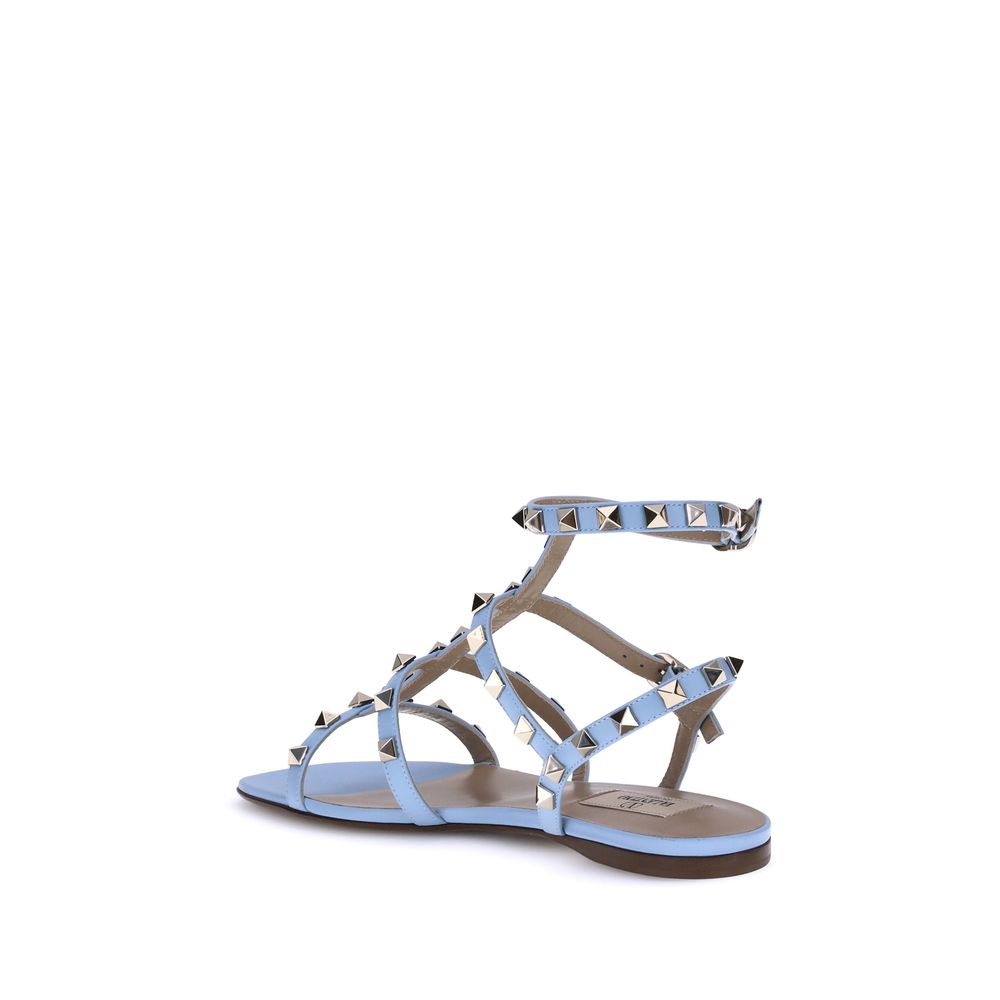 Valentino Garavani Light Blue Calf Leather Bos Taurus Flat Sandals - Image 3