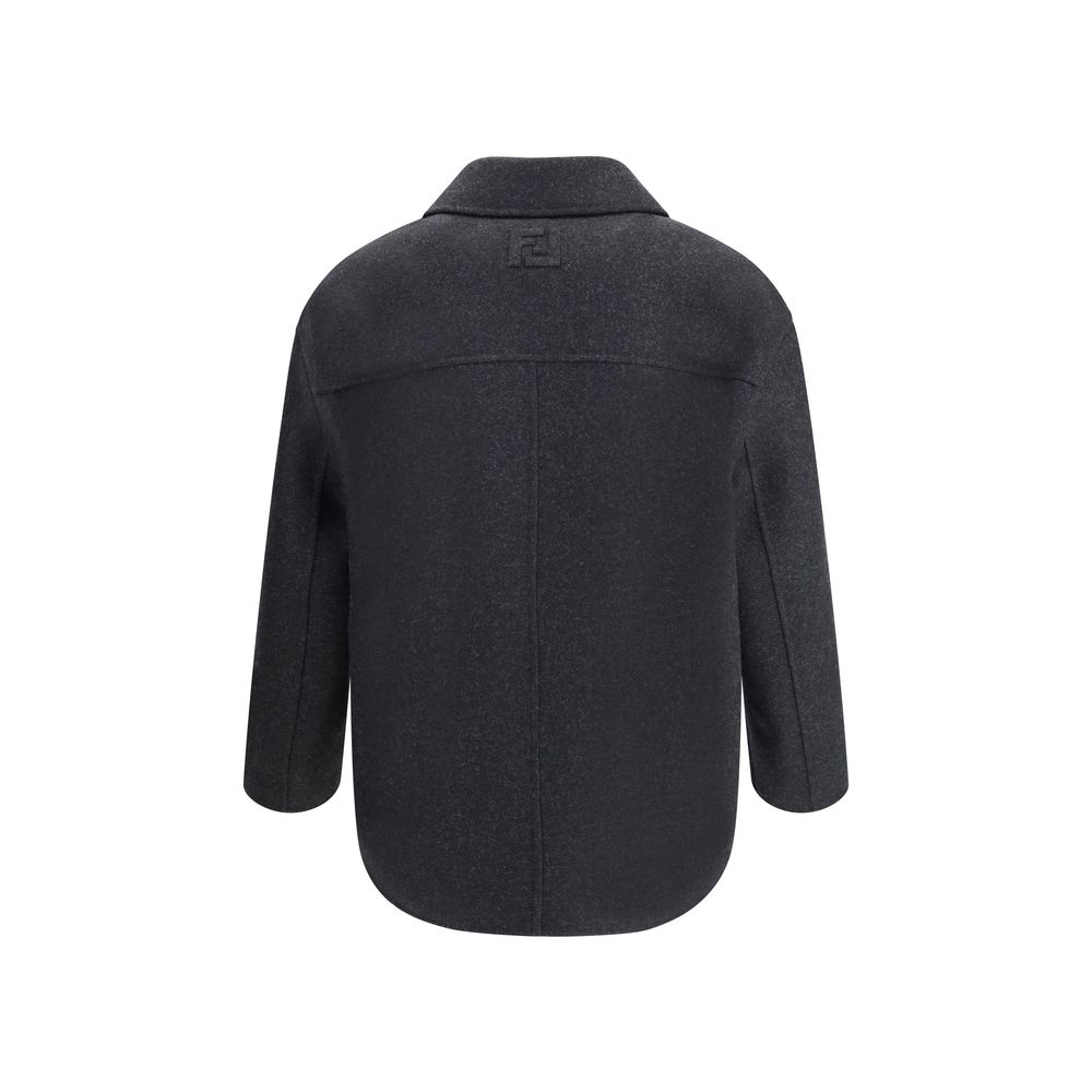 Fendi Gray Fleece Wool Coat - Image 2