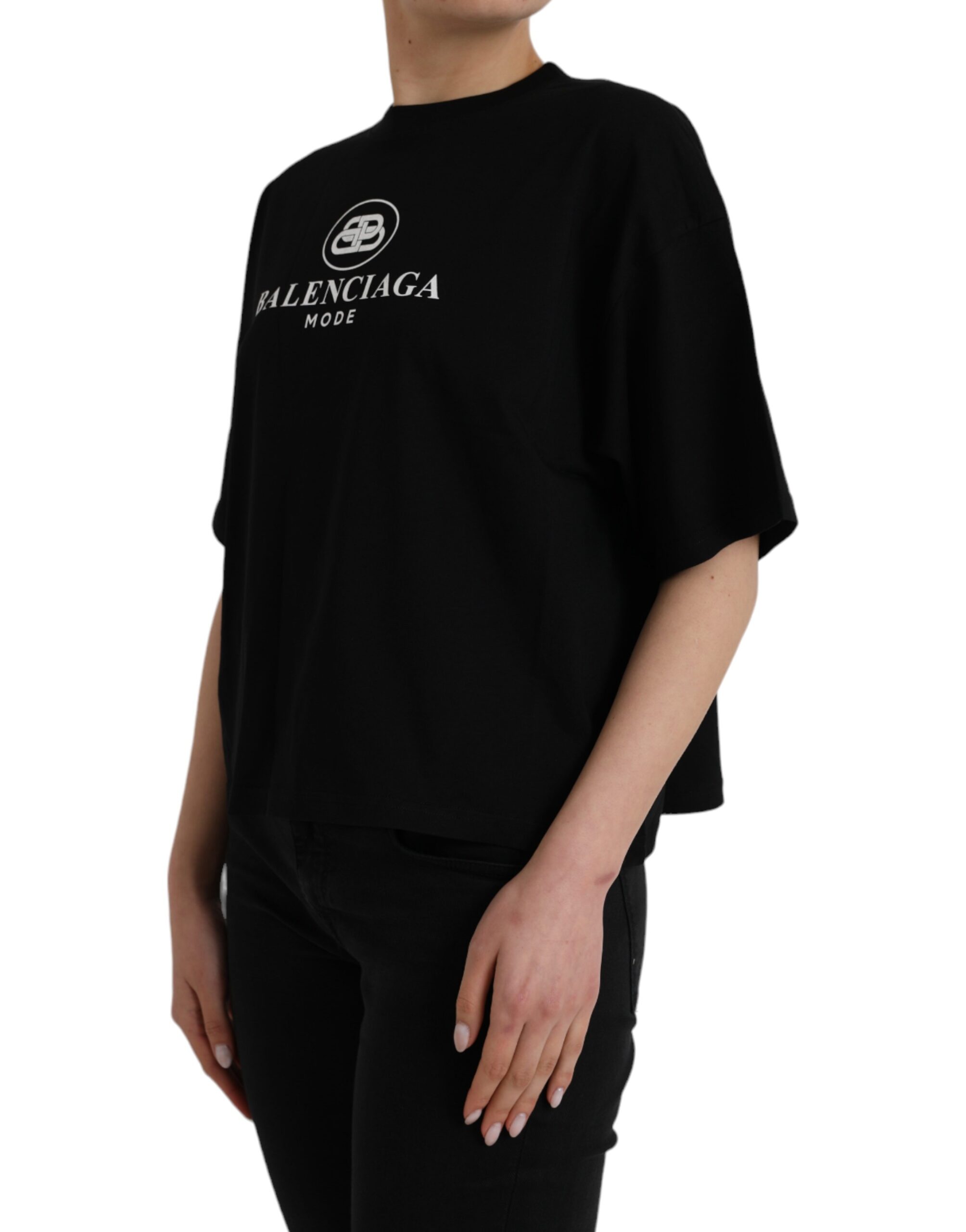 Balenciaga Black Cotton Logo Crew Neck Short Sleeves T-shirt - Image 2