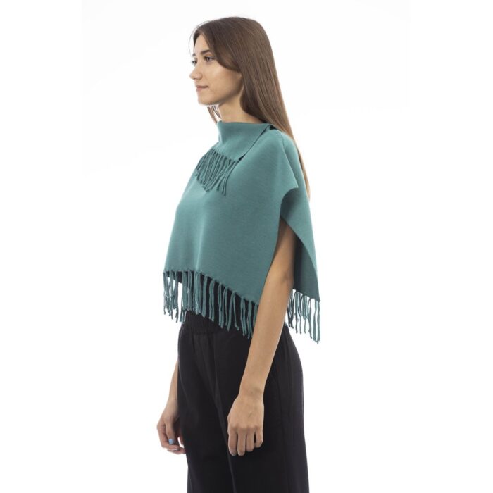 Alpha Studio Green Wool Women Poncho with Fringes - Image 2