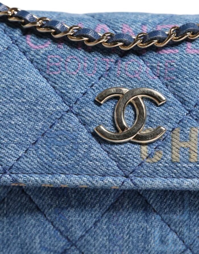 Chanel Denim Mood Flap Micro Logo Printed Fringed Shoulder Bag - Image 7