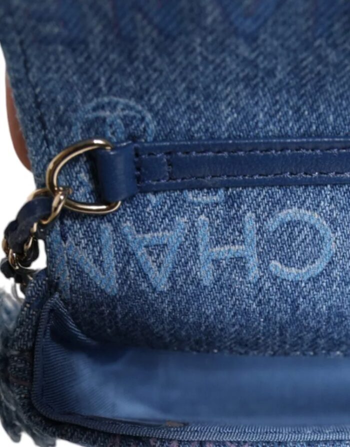 Chanel Denim Mood Flap Micro Logo Printed Fringed Shoulder Bag - Image 6