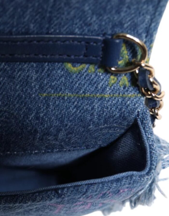Chanel Denim Mood Flap Micro Logo Printed Fringed Shoulder Bag - Image 5