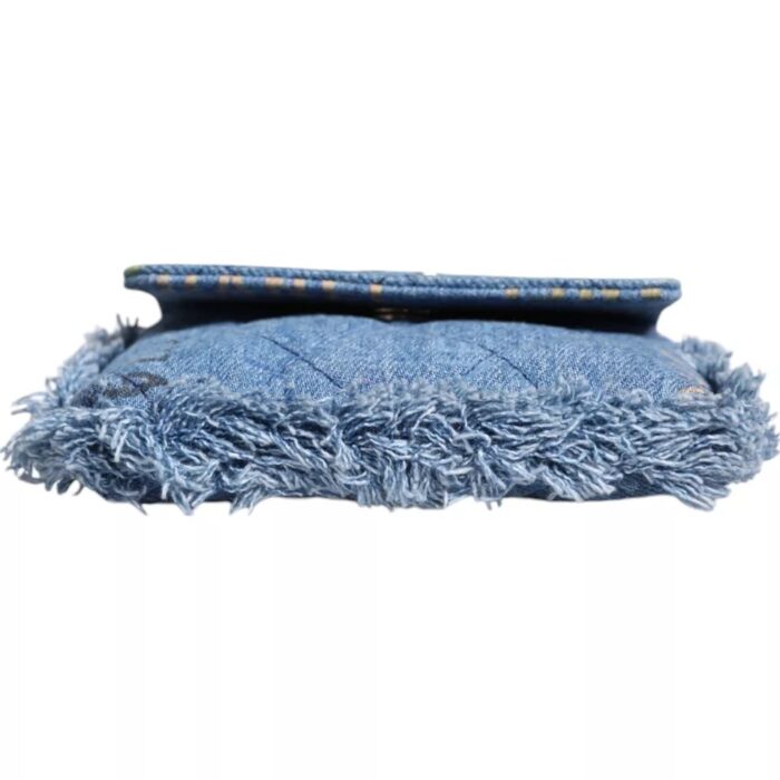Chanel Denim Mood Flap Micro Logo Printed Fringed Shoulder Bag - Image 4