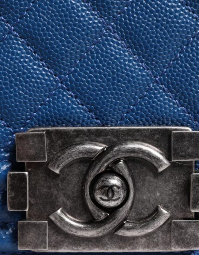 Chanel Blue Lambskin Double Chain Leather Medium Shoulder Bag - Image 6