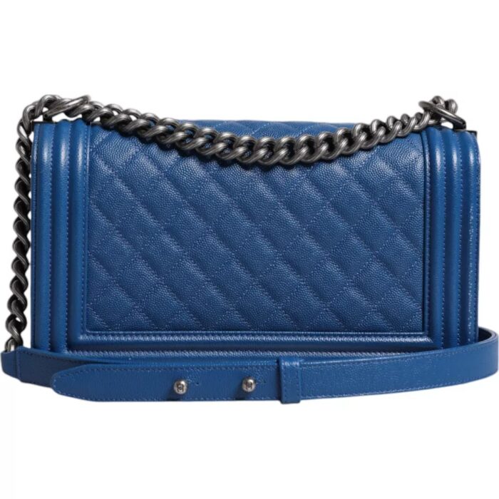 Chanel Blue Lambskin Double Chain Leather Medium Shoulder Bag - Image 3