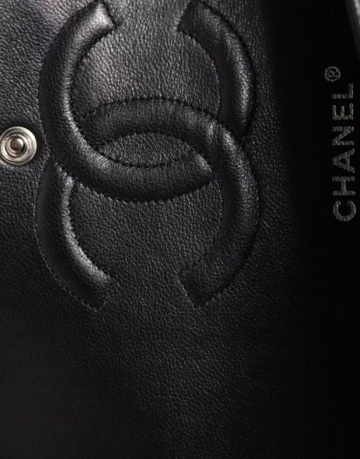 Chanel Black Caviar Medium Classic Double Flap Shoulder Quilted Silver Bag - Image 6