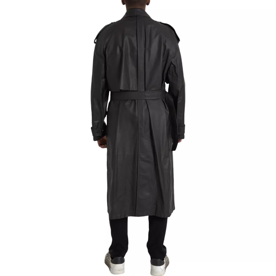 Bottega Veneta Black Leather Men Waterproof Trenchcoat Jacket - Image 4