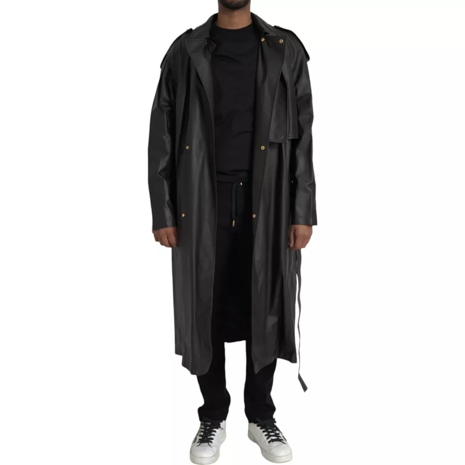 Bottega Veneta Black Leather Men Waterproof Trenchcoat Jacket - Image 5
