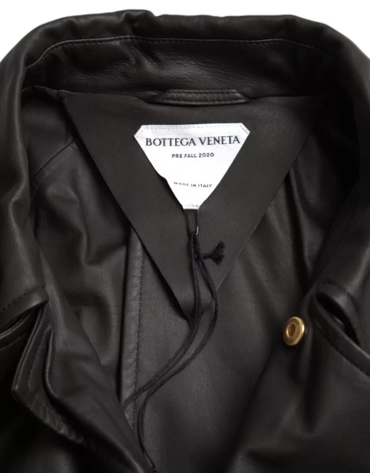 Bottega Veneta Black Leather Men Waterproof Trenchcoat Jacket - Image 7