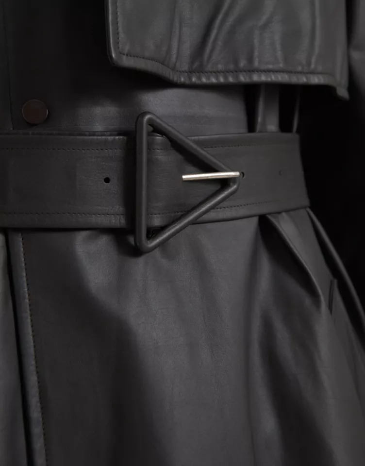 Bottega Veneta Black Leather Men Waterproof Trenchcoat Jacket - Image 8