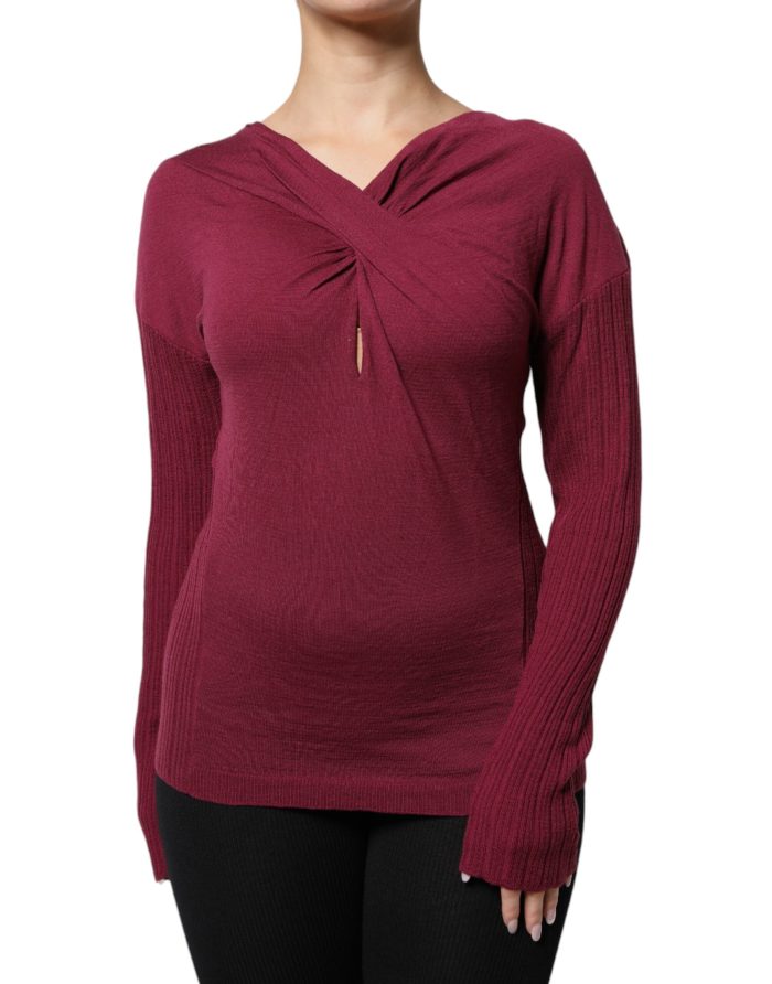 Roberto Cavalli Maroon Jumper Keyhole Knit Pullover Sweater - Image 2