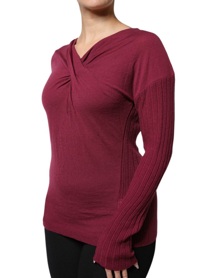 Roberto Cavalli Maroon Jumper Keyhole Knit Pullover Sweater - Image 3