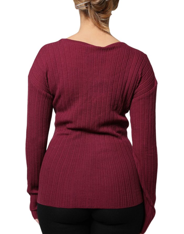 Roberto Cavalli Maroon Jumper Keyhole Knit Pullover Sweater - Image 4