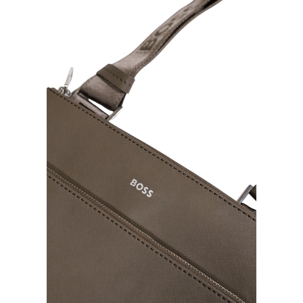 Hugo Boss Green Leather Messenger Bag - Image 5