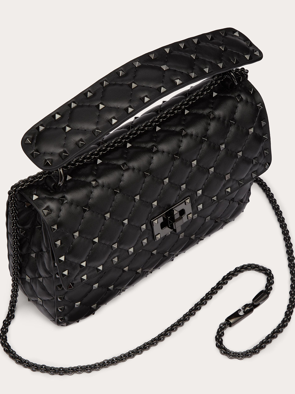 Valentino Garavani Black Nappa Leather Medium Rockstudt Spike Bag - Image 6