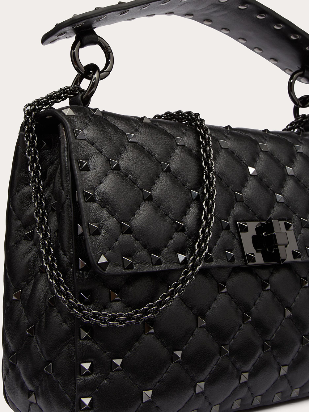 Valentino Garavani Black Nappa Leather Medium Rockstudt Spike Bag - Image 8