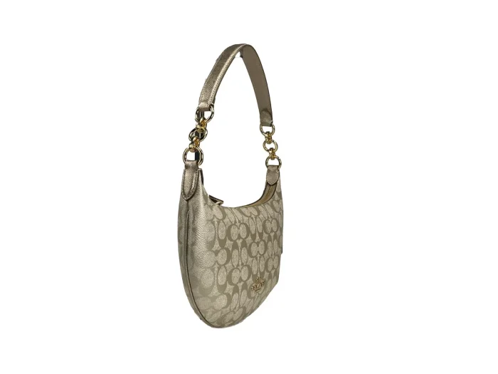 COACH Payton Signature PVC Leather Shoulder Bag Champagne Gold - Image 4