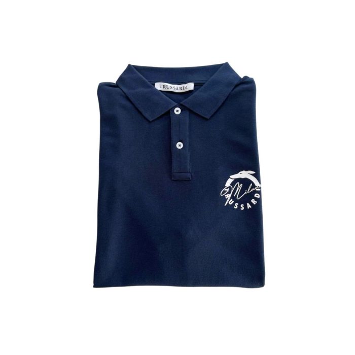 Trussardi Beachwear Blue Cotton Men Polo Shirt - Image 4