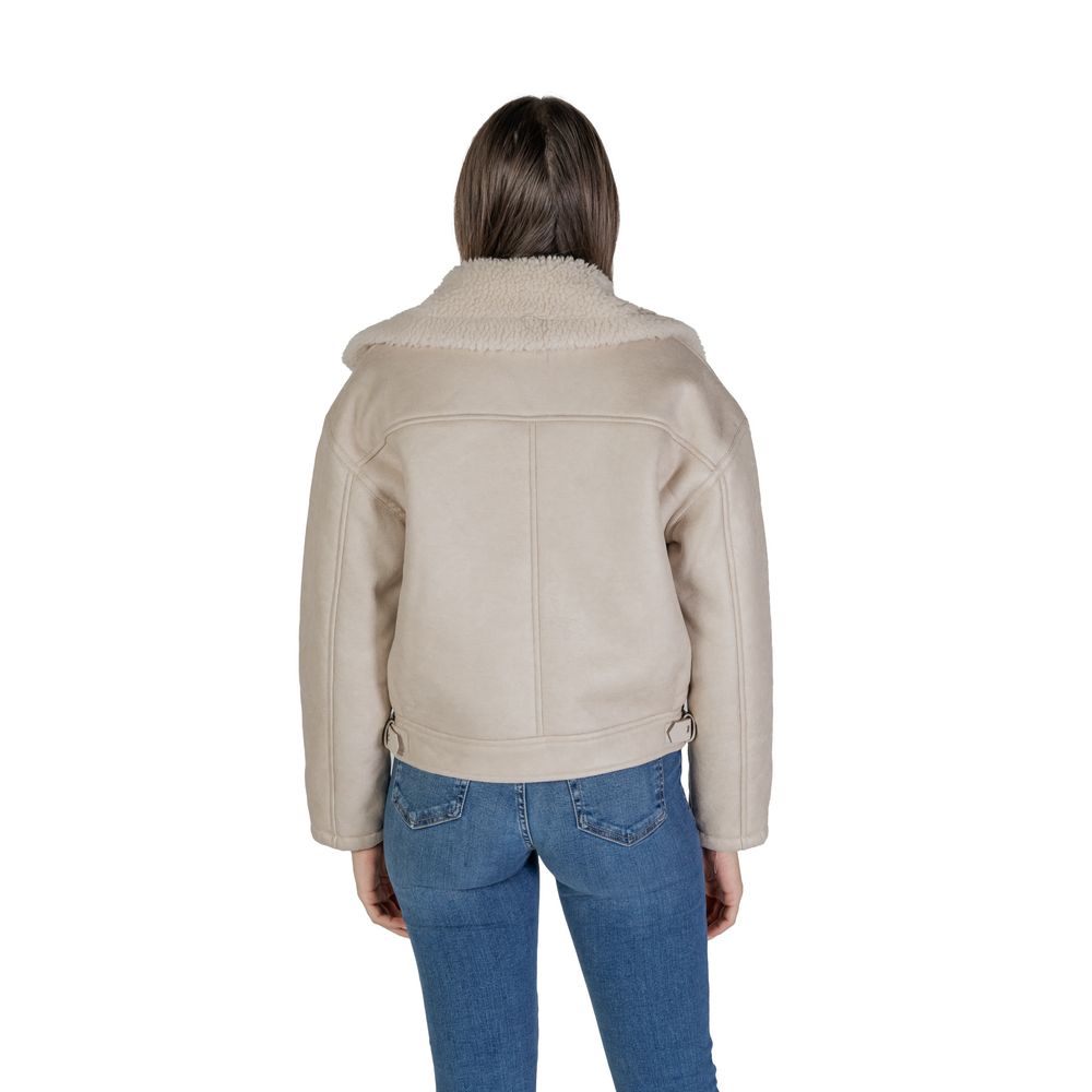 Vila Clothes Beige Artificial Leather Jackets & Coat - Image 2