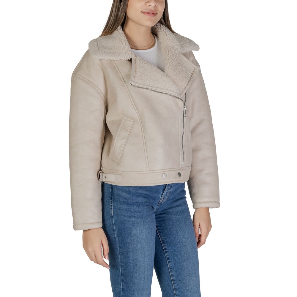 Vila Clothes Beige Artificial Leather Jackets & Coat - Image 3