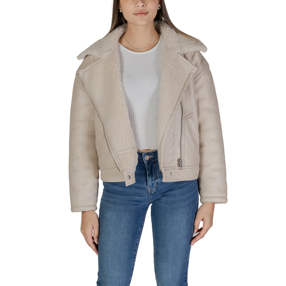 Vila Clothes Beige Artificial Leather Jackets & Coat - Image 5