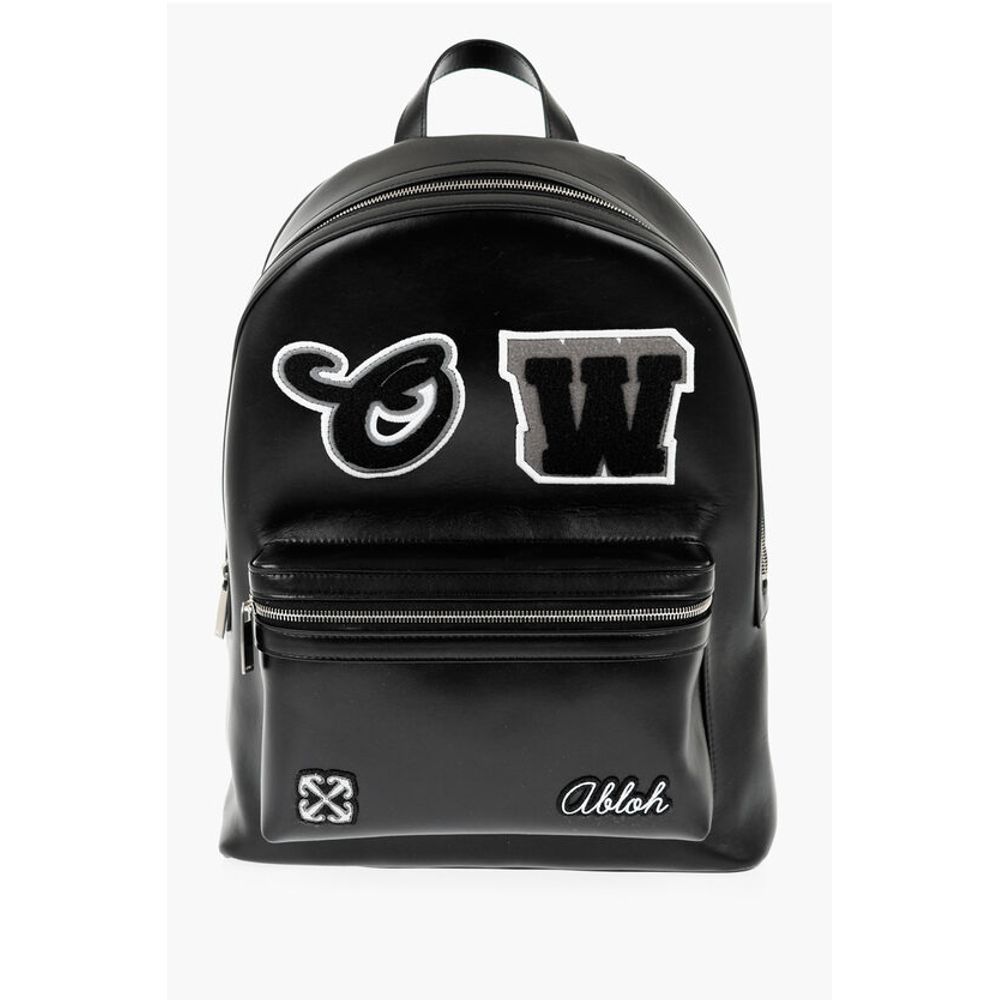 Off-White Leather ROUND VARSITY Backpack with Patches