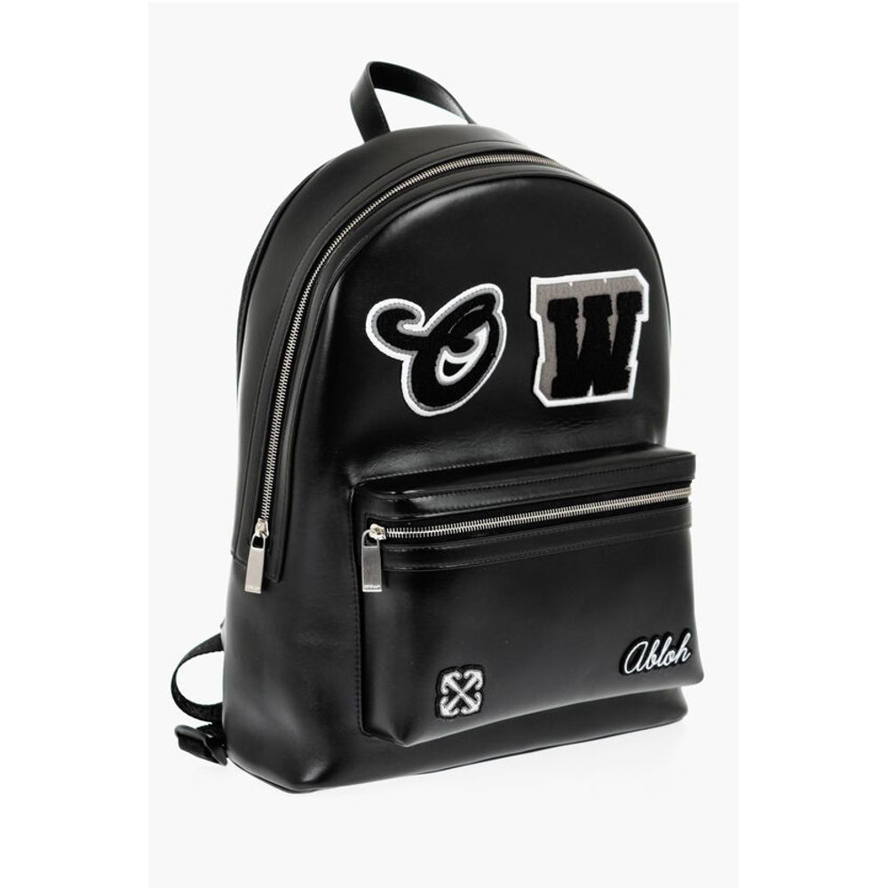 Off-White Leather ROUND VARSITY Backpack with Patches - Image 3