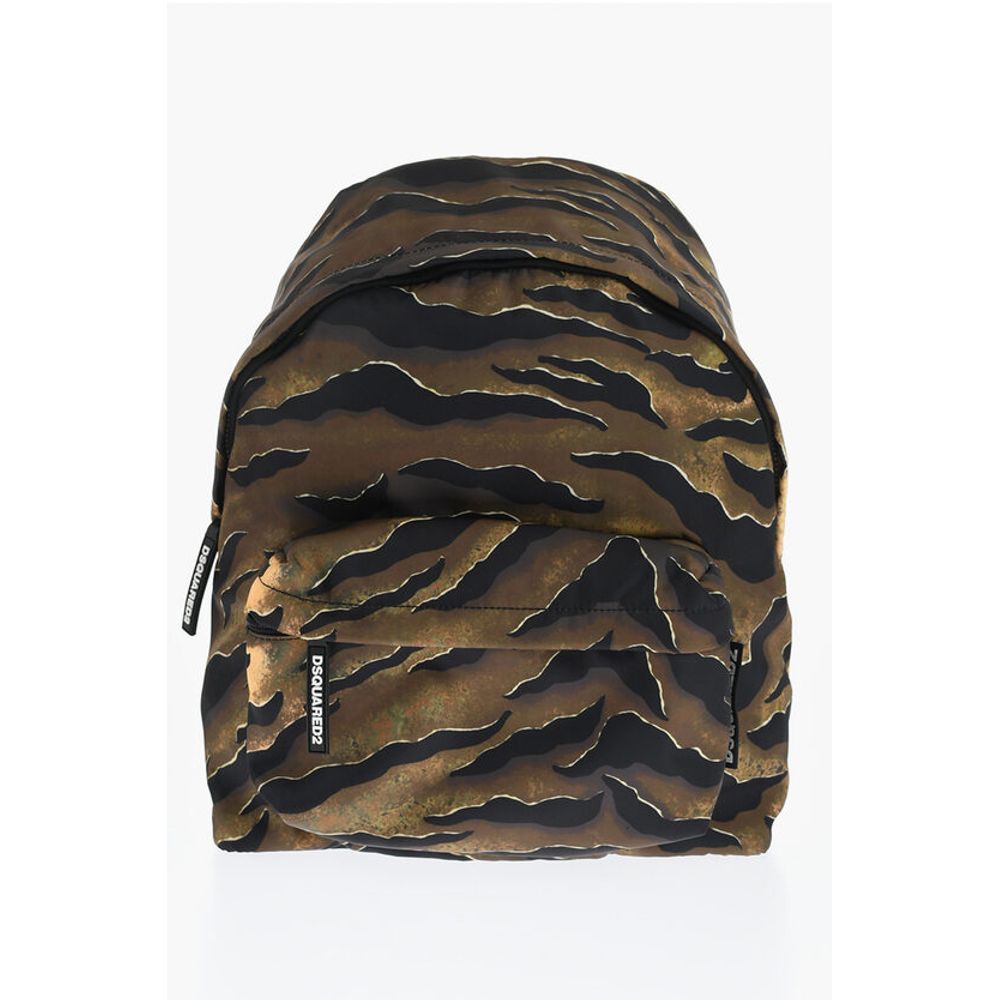 Dsquared² Animal Patterned Fabric Backpack with Leather Trims