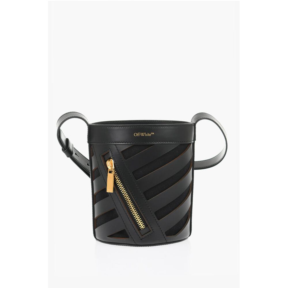 Off-White Leather CUT-OUT DIAG Bucket Bag with Drawstring