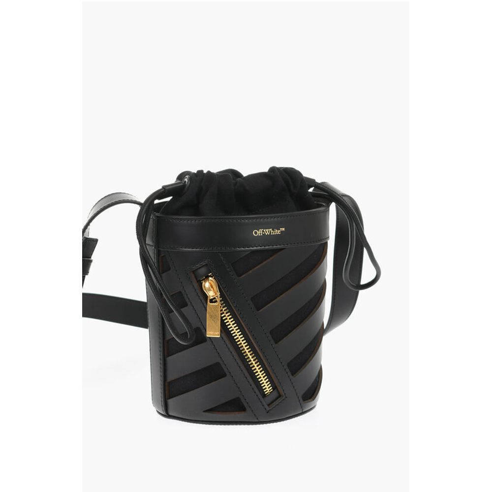 Off-White Leather CUT-OUT DIAG Bucket Bag with Drawstring - Image 3