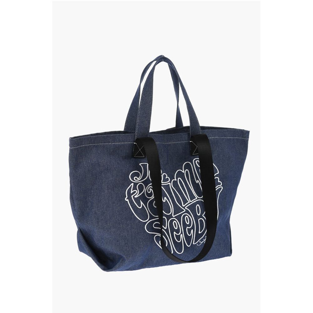Chloé SEE BY Denim Tote Bag with Embossed Embroidery - Image 3