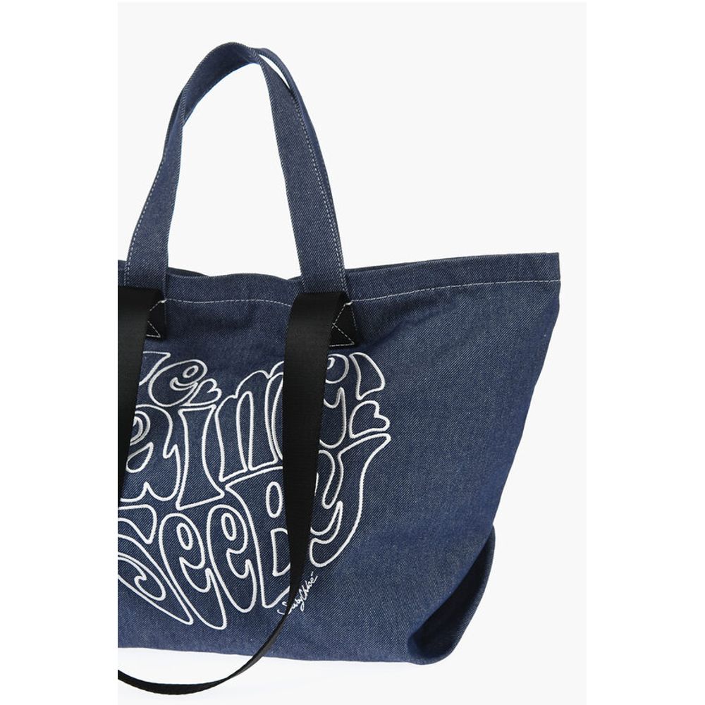 Chloé SEE BY Denim Tote Bag with Embossed Embroidery - Image 4