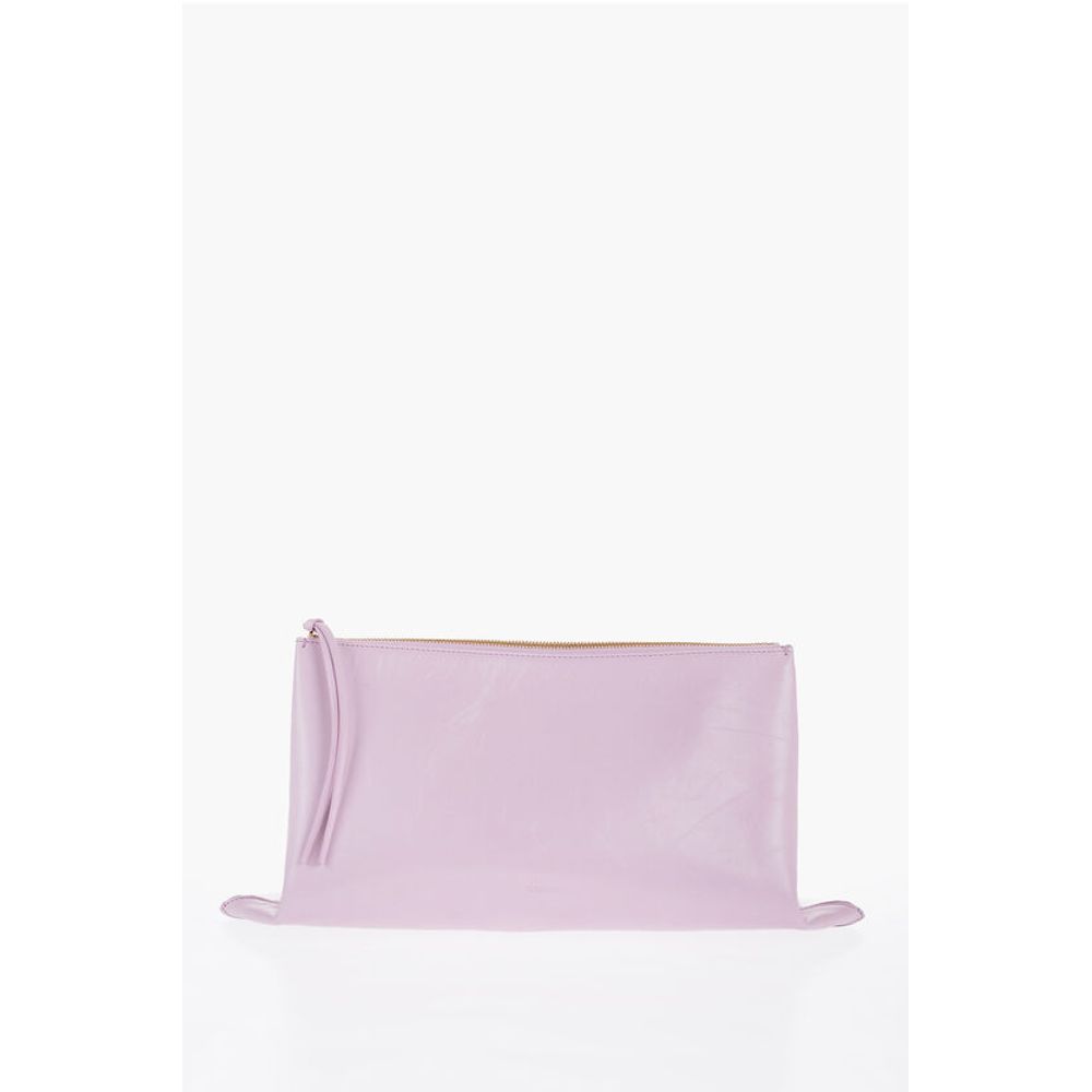Jil Sander Craquelé Leather Clutch with Zip Closure