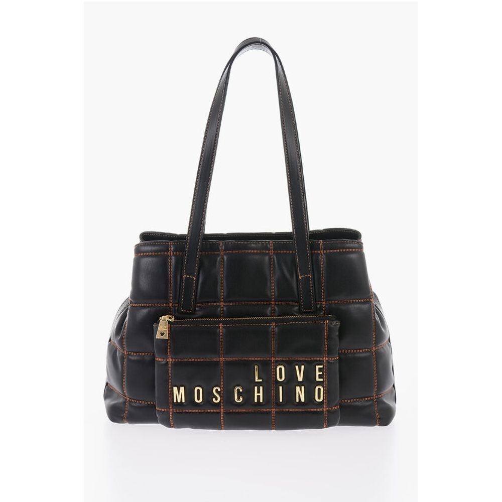 Moschino LOVE Quilted Faux Leather Shoulder Bag with Golden Logo
