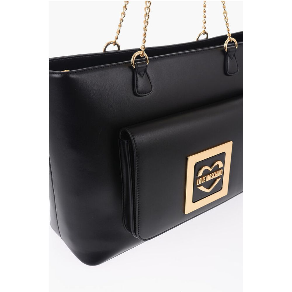 Moschino LOVE Faux Leather Tote Bag with Golden Details - Image 4