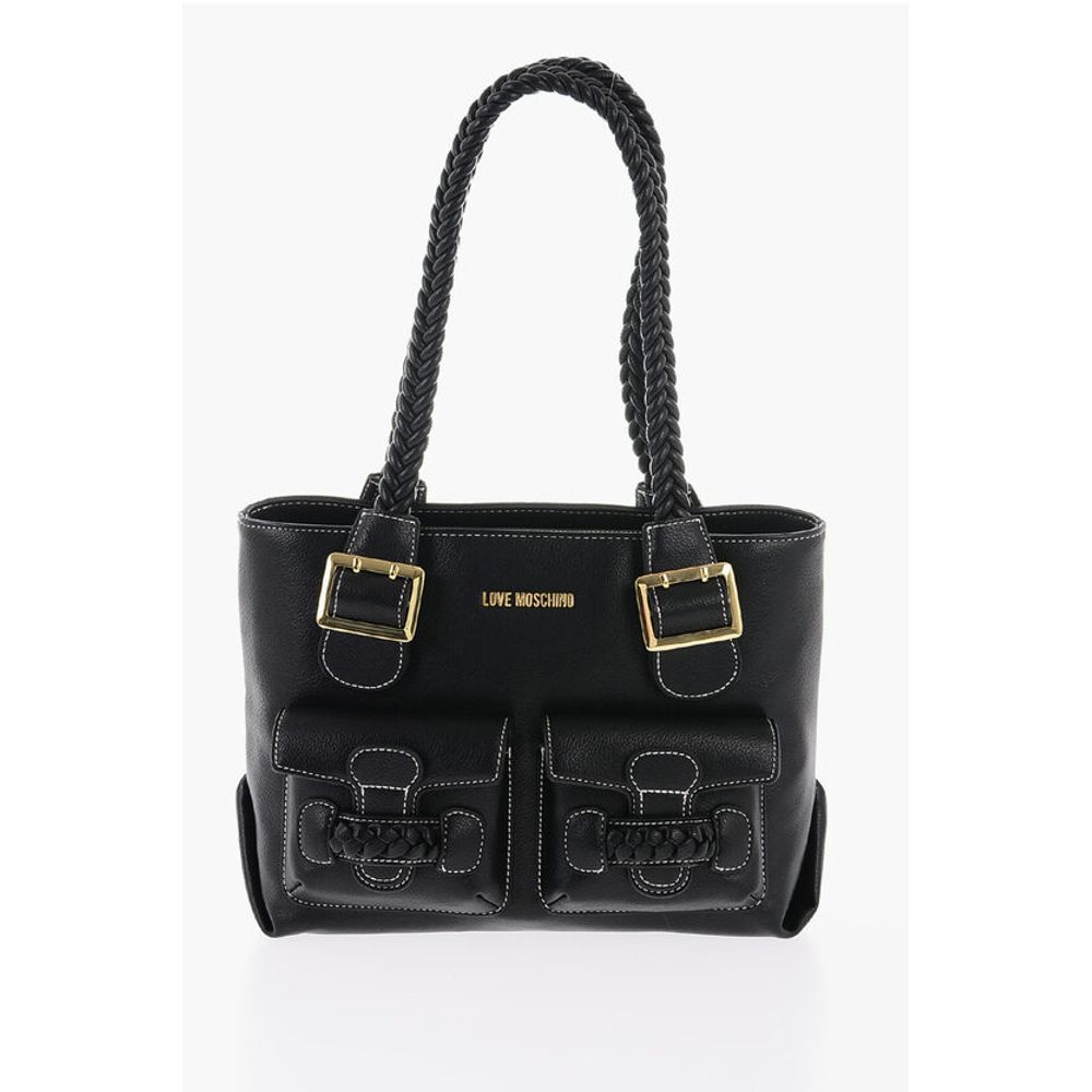 Moschino LOVE Faux Leather Shoulder Bag with Braided Handle
