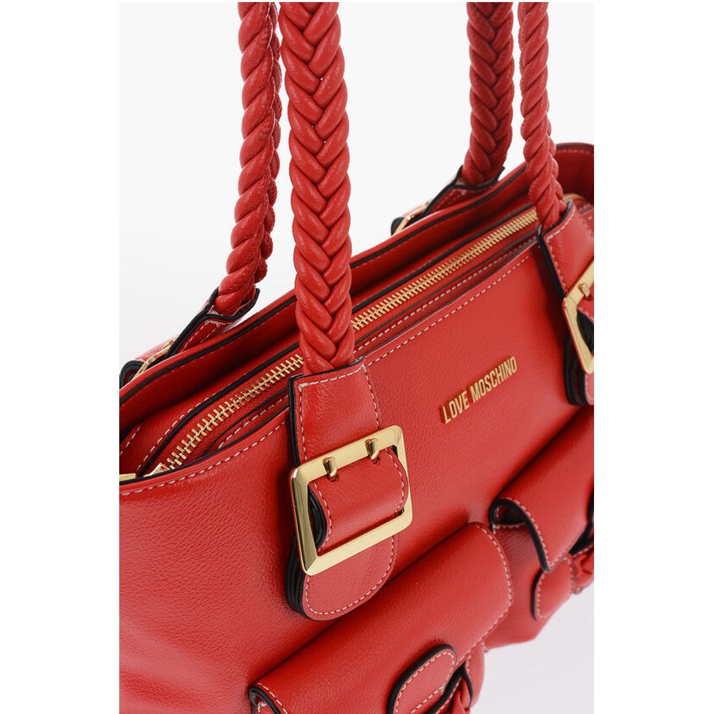Moschino LOVE Faux Leather Shoulder Bag with Braided Handle - Image 4
