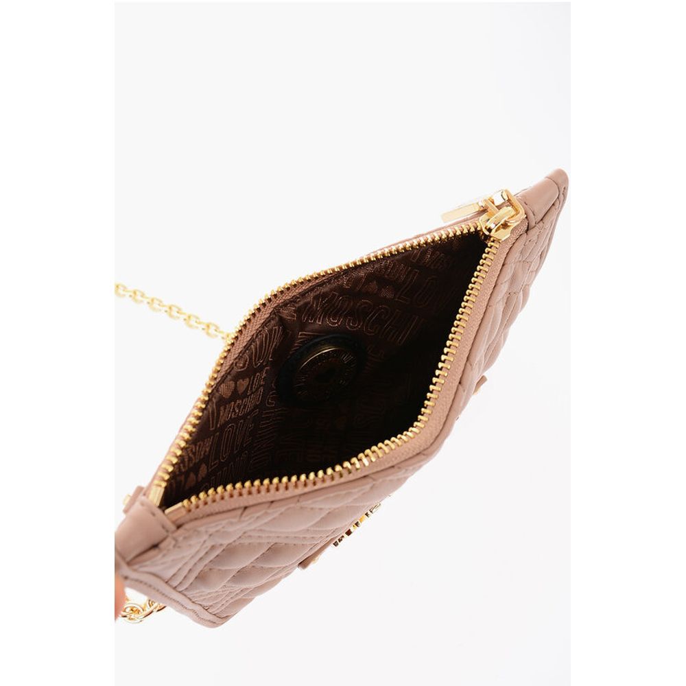 Moschino LOVE Quilted Faux Leather Clutch with Removable Chain Should - Image 4