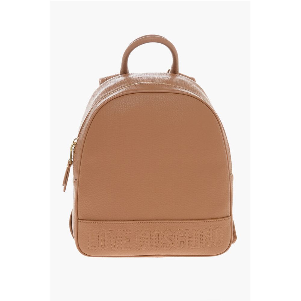 Moschino LOVE Textured Faux Leather Backpack with Embossed Logo