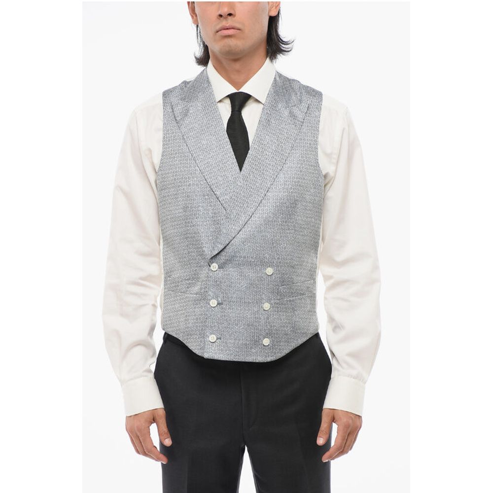 Corneliani CODE Double Breasted Patterned Silk Blend Vest With Peak Lap