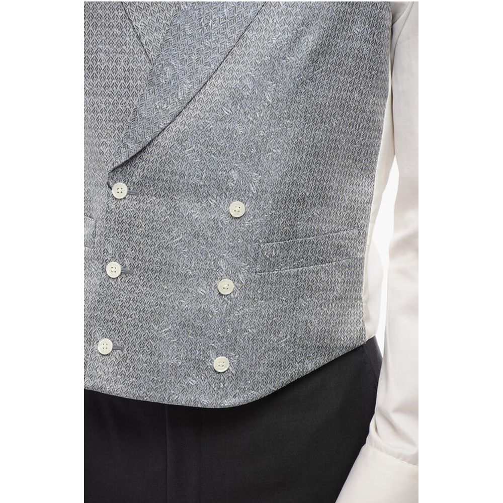 Corneliani CODE Double Breasted Patterned Silk Blend Vest With Peak Lap - Image 3