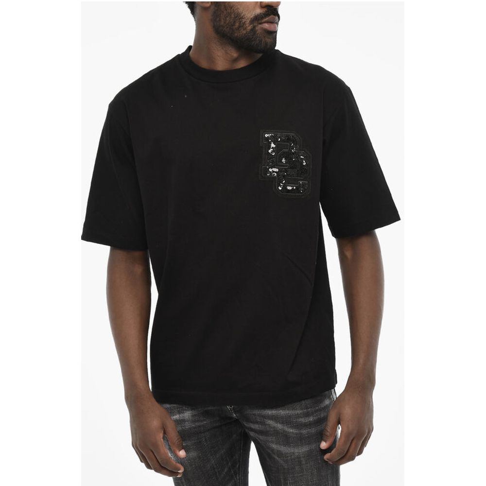 Dsquared² Cotton Crew-neck T-shirt with Sequin Monogram - Image 2