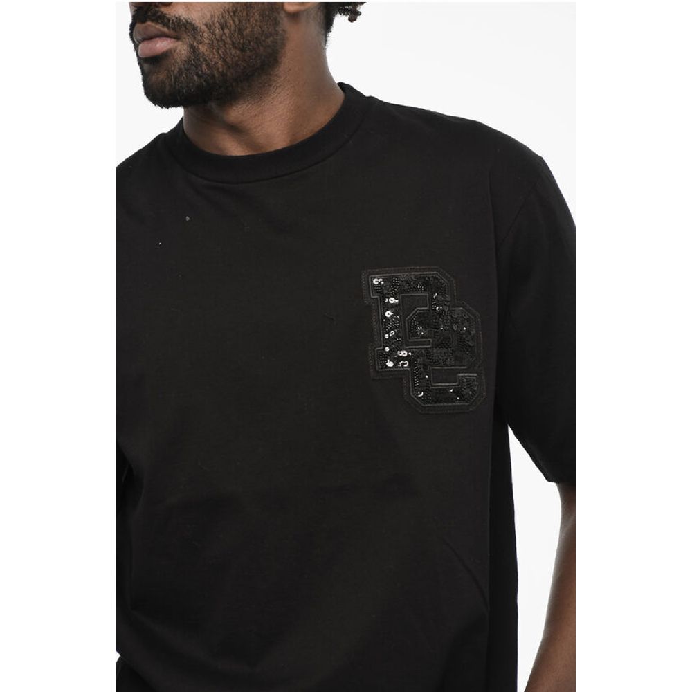 Dsquared² Cotton Crew-neck T-shirt with Sequin Monogram - Image 4