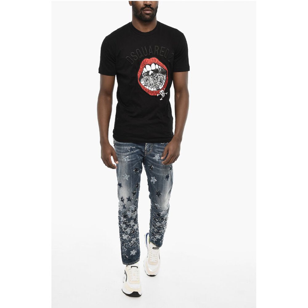 Dsquared² Cotton Crew-neck T-shirt with Frontal Embroidery - Image 4