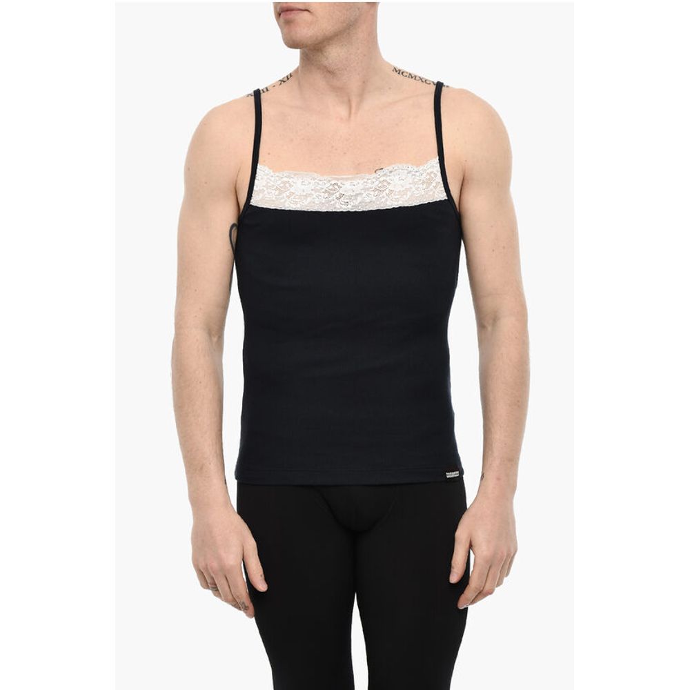 Dsquared² Ribbed Underwear Tank Top With Lace Detail
