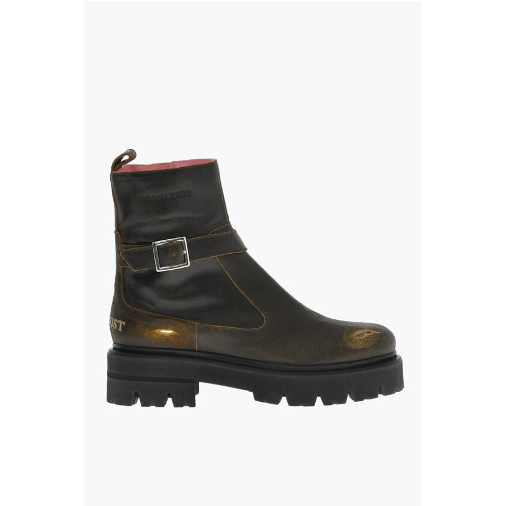Dsquared² Vintage Effect Leather Combat Boots With Buckle - Image 3