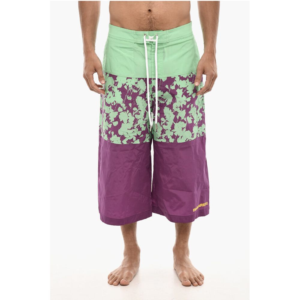Dsquared² Extra-Long Swim Short with Floral Motif