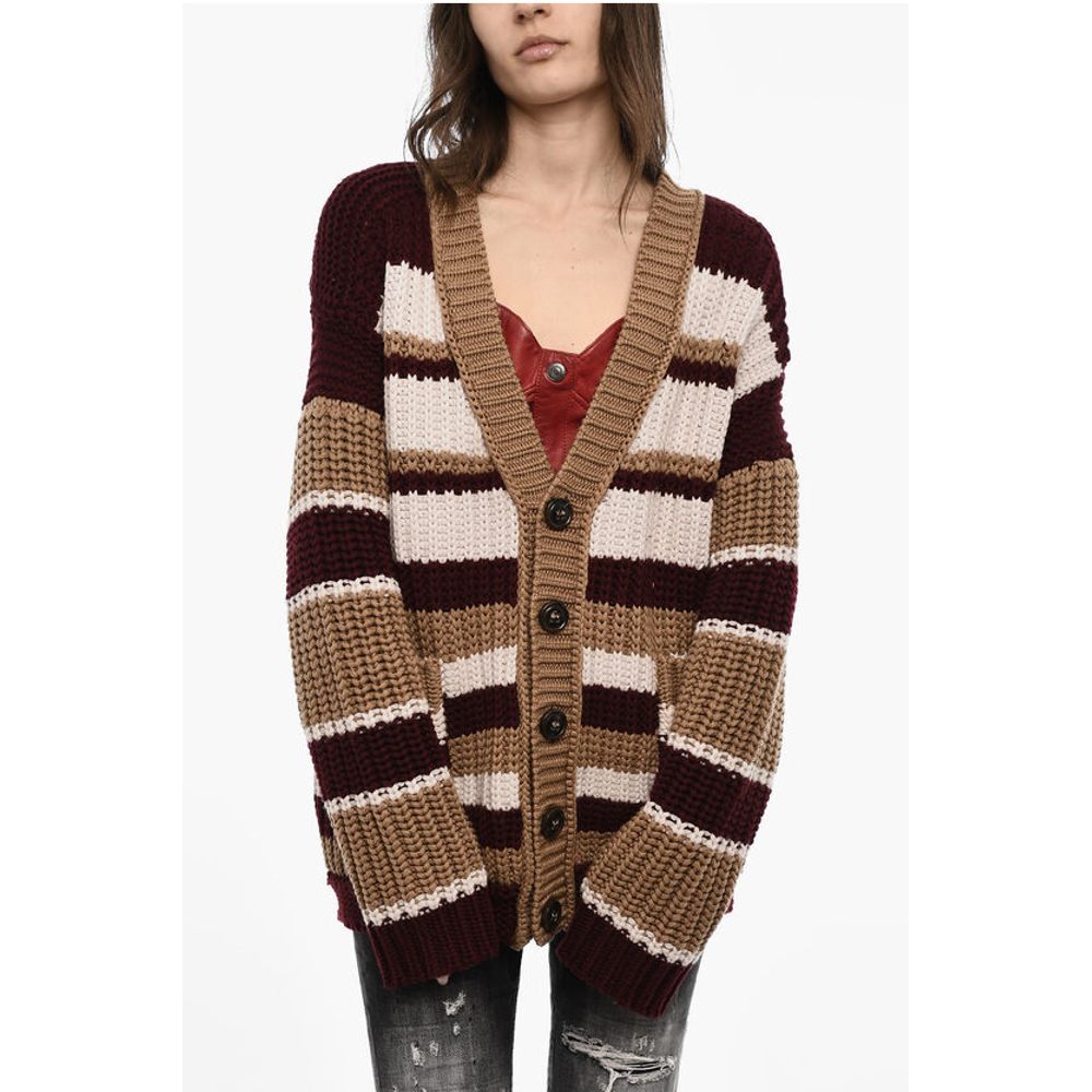 Dsquared² Color Block Maxi Cardigan with Double Pockets