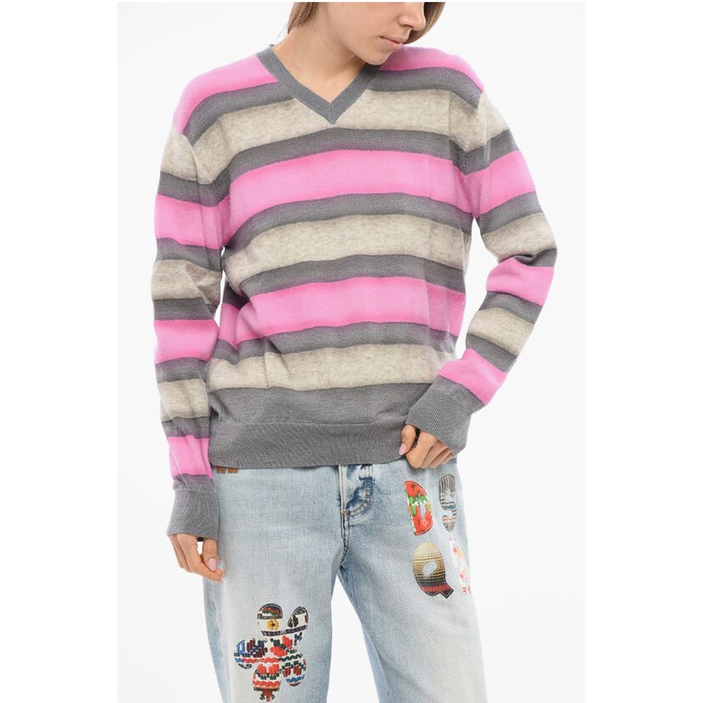 Dsquared² Balanced Stripe Wool Blend Sweater with V Neck